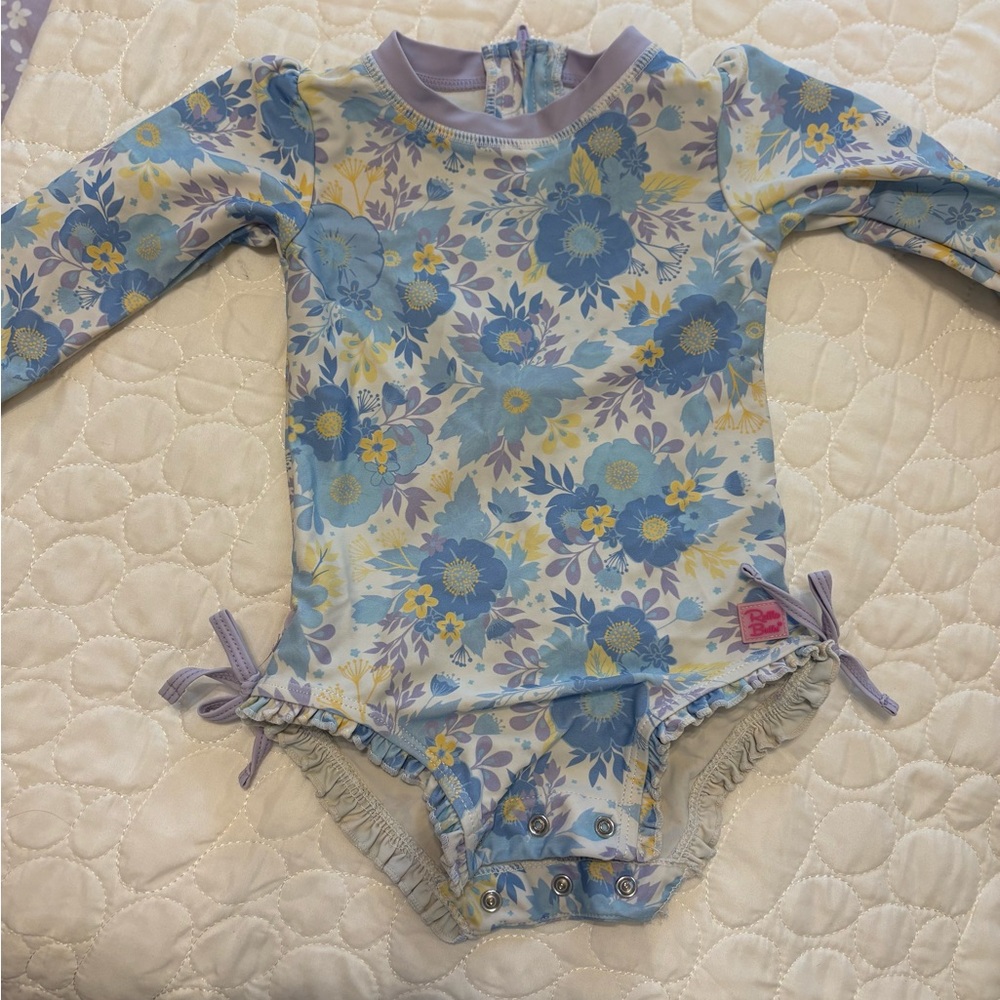 Ruffle Butts Girls Long Sleeve Floral Rash Guard Swimsuit